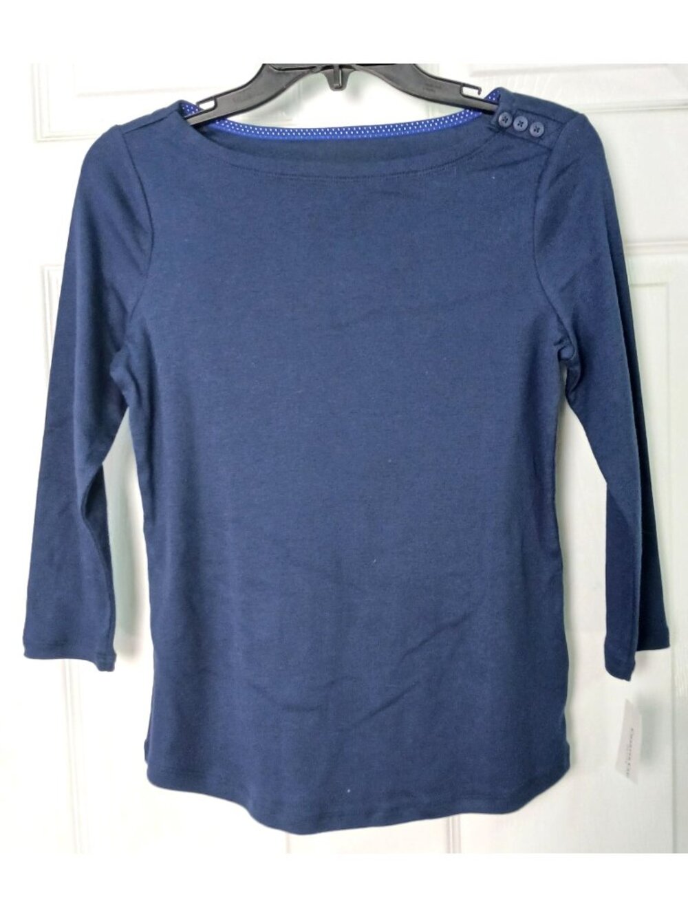 Charter Club Womens PS 3/4 Sleeve Pima Cotton Boat Neck Top Blue New w/ Tag #I-9